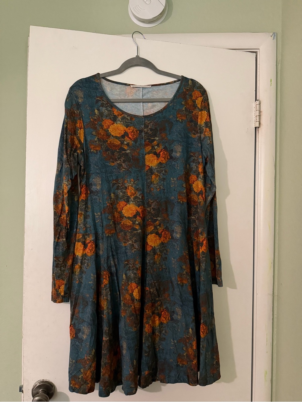 Peruvian Connection Teal Floral Long-Sleeve Dress
